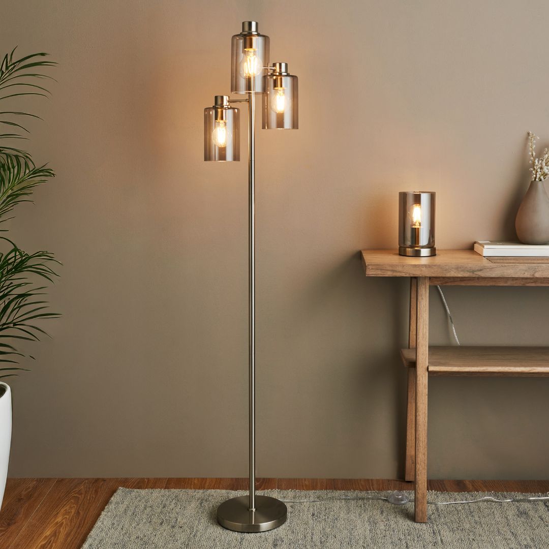 Kingsholm 3 Light Satin Nickel Floor Lamp