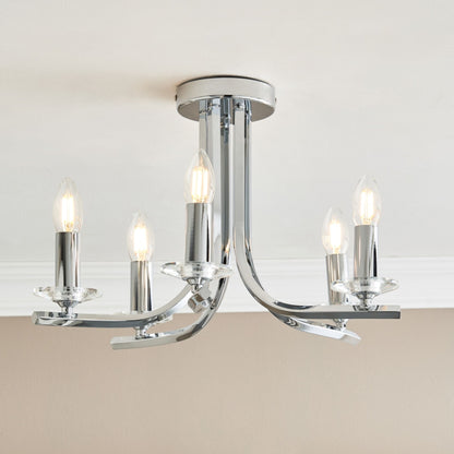 Morden 5 Light Polished Chrome Semi Flush Ceiling Light