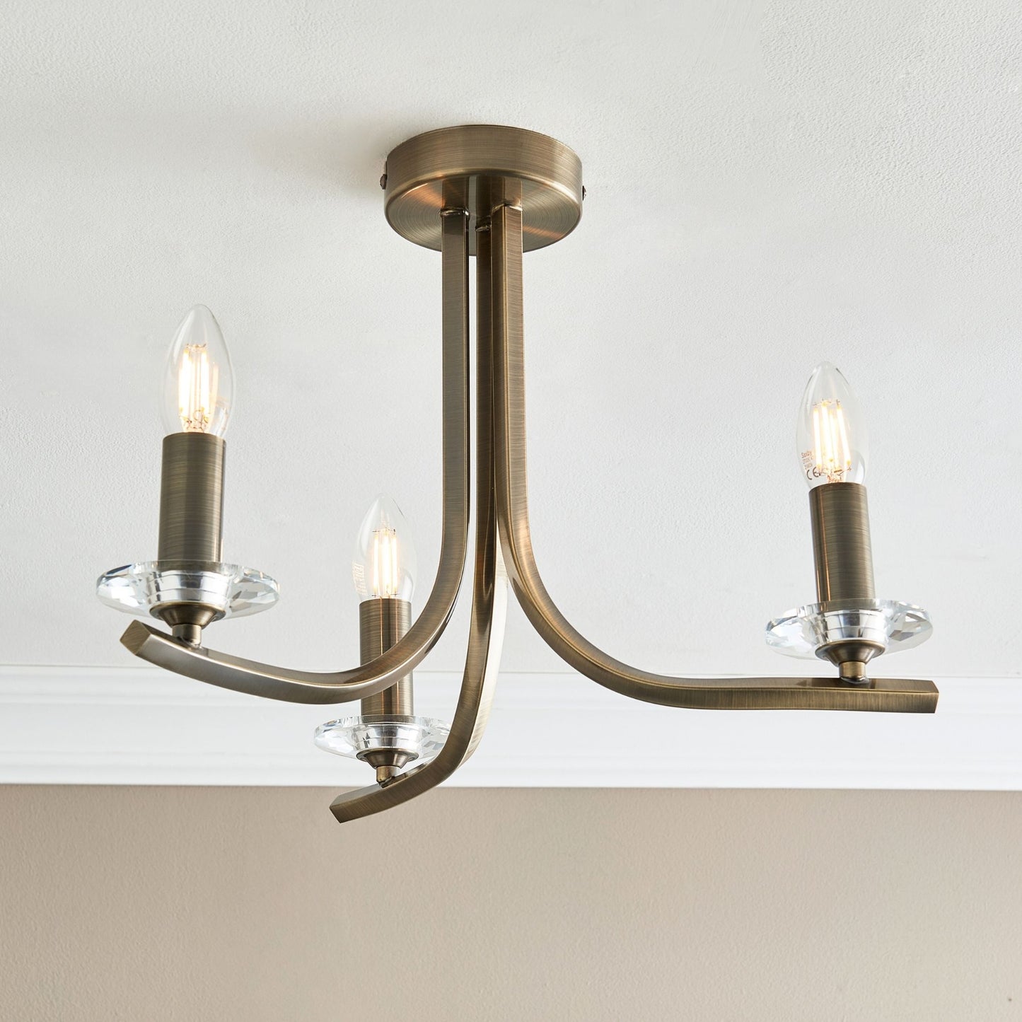 Morden 3 Light Antique Brass Semi Flush Ceiling Light