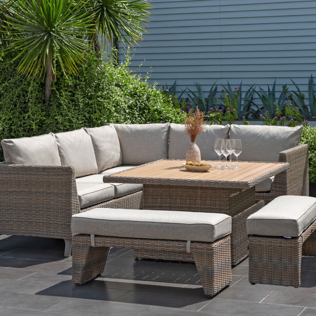 Palma 6 Seater Corner Outdoor Dining Set with Benches Light