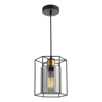 Sabrina 1 Light Black and Smoked Glass Pendant Ceiling Light