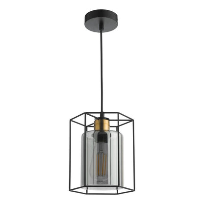 Sabrina 1 Light Black and Smoked Glass Pendant Ceiling Light