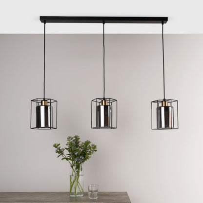 Sabrina 3 Light Black and Smoked Glass Pendant Bar