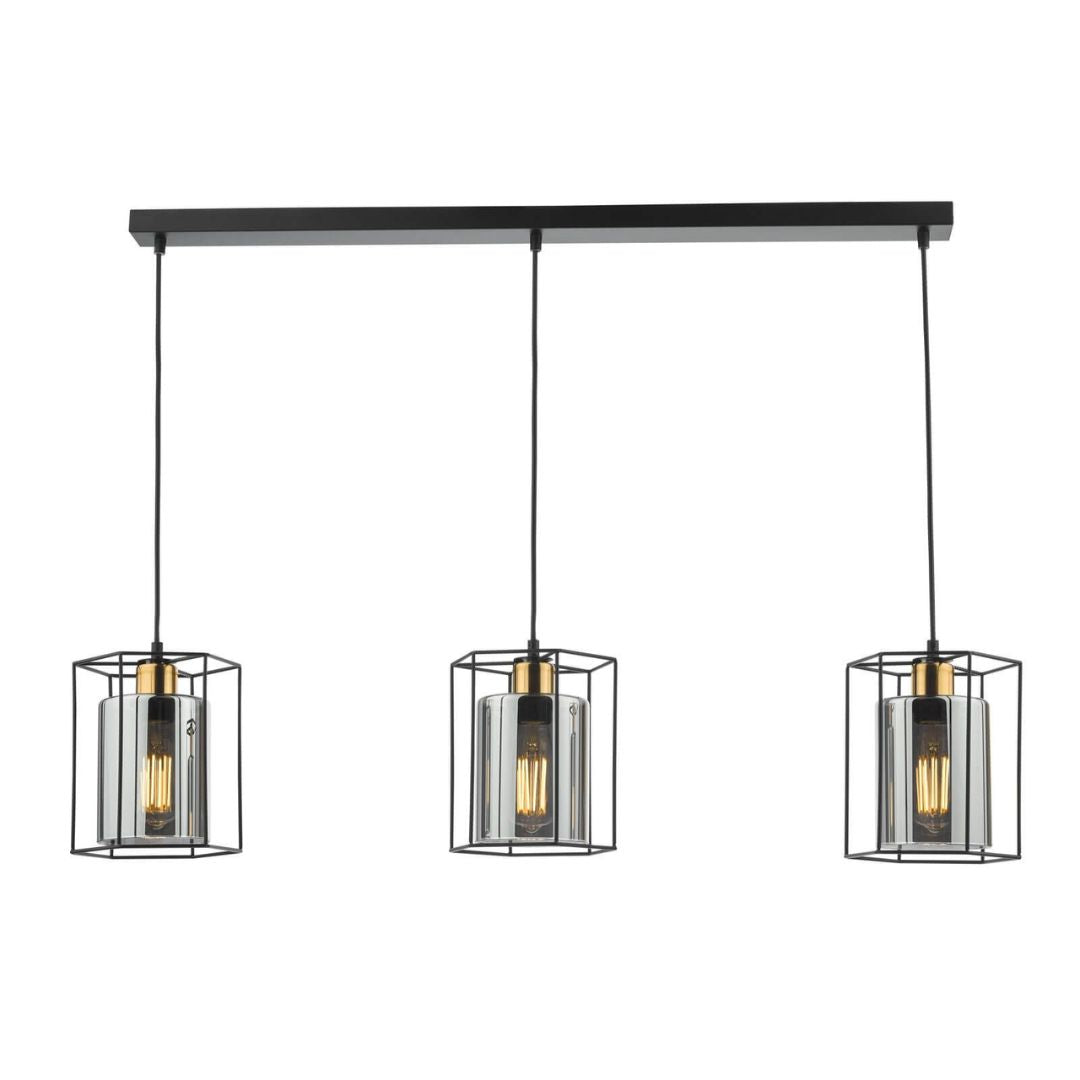 Sabrina 3 Light Black and Smoked Glass Pendant Bar