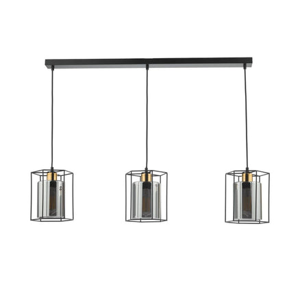 Sabrina 3 Light Black and Smoked Glass Pendant Bar