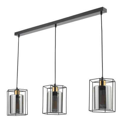 Sabrina 3 Light Black and Smoked Glass Pendant Bar