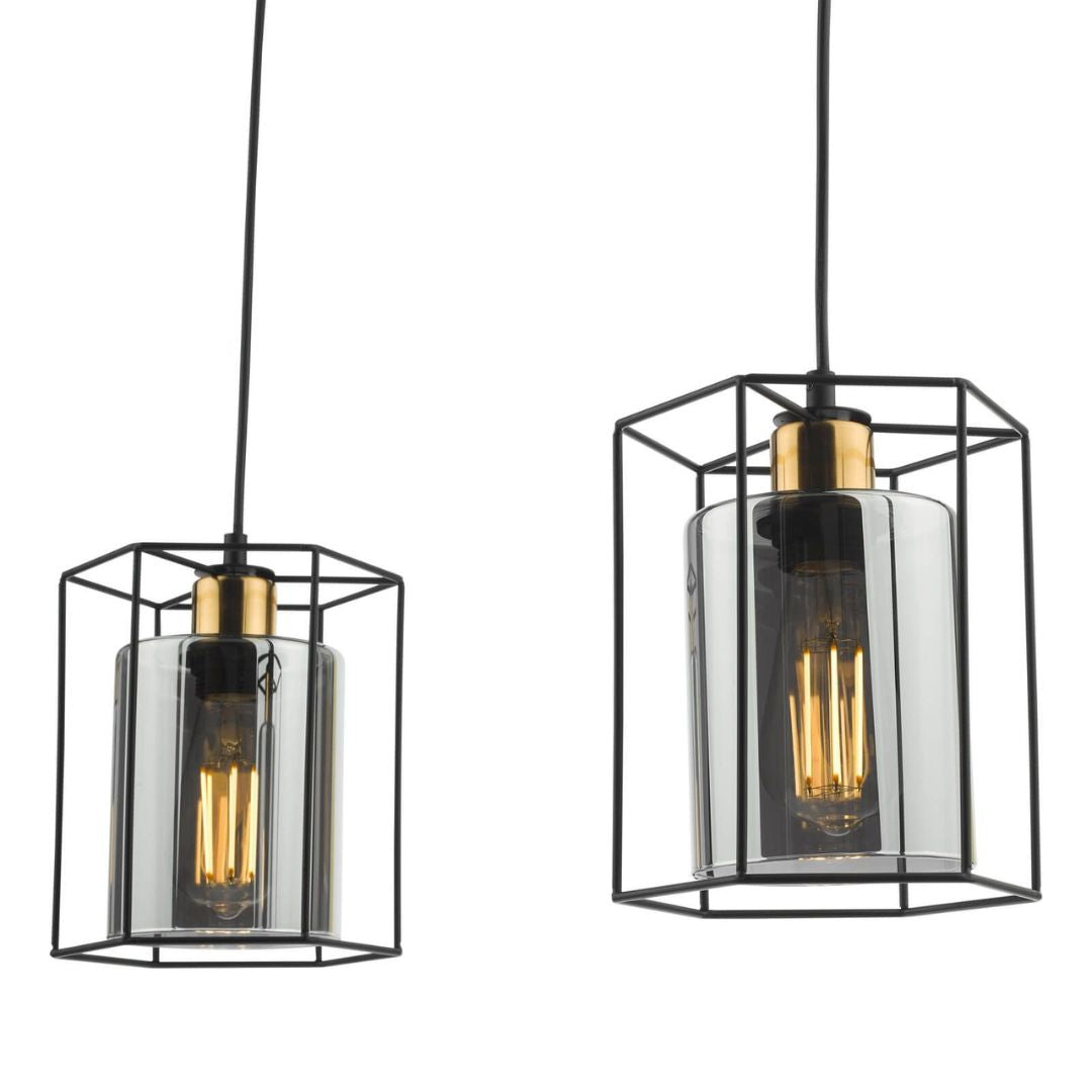 Sabrina 3 Light Black and Smoked Glass Pendant Bar