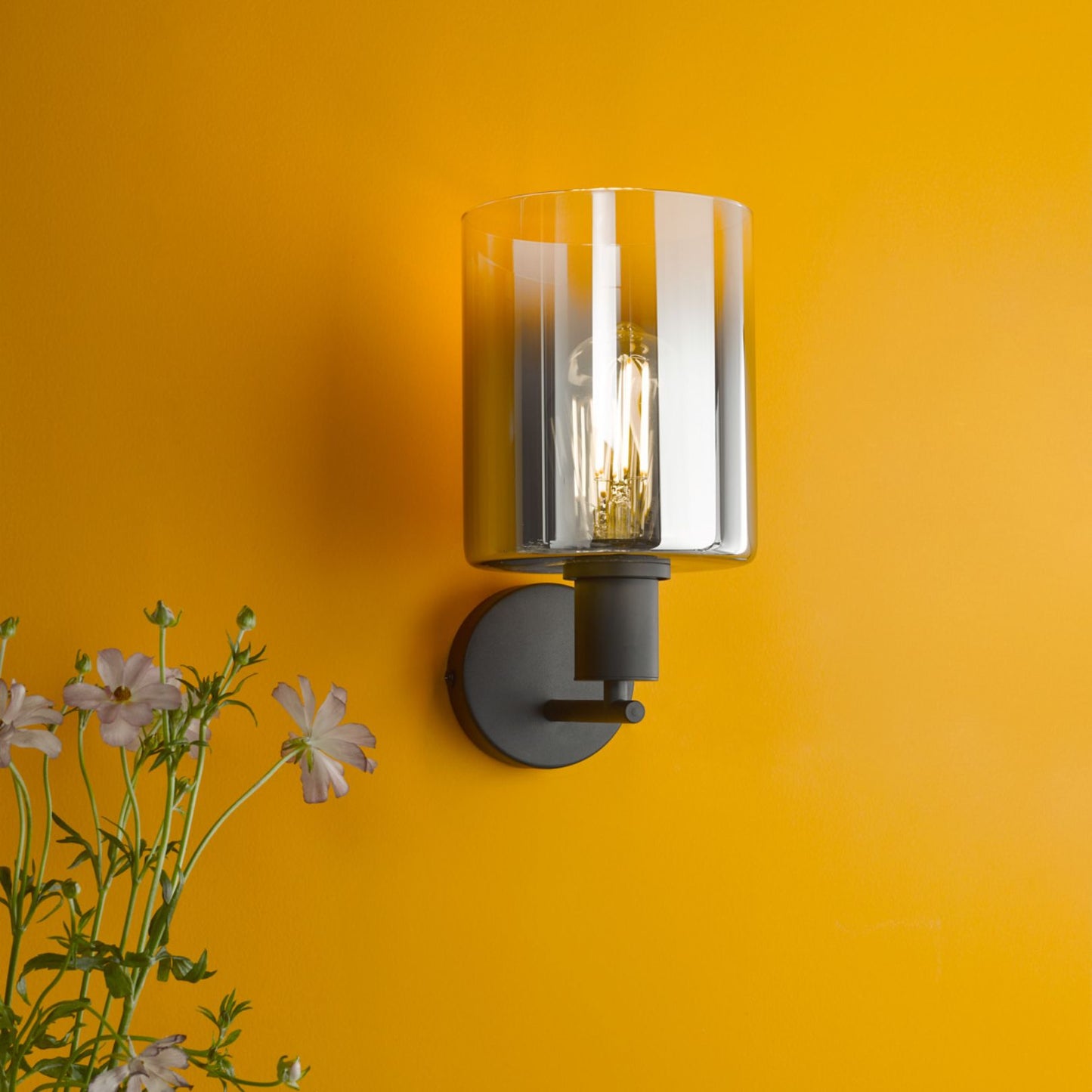 Savannah Matte Black & Smoked Glass Wall Light