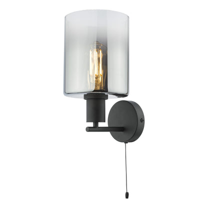 Savannah Matte Black & Smoked Glass Wall Light