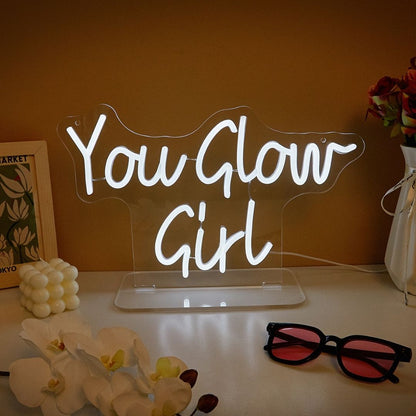 You Glow Girl White LED Neon Sign