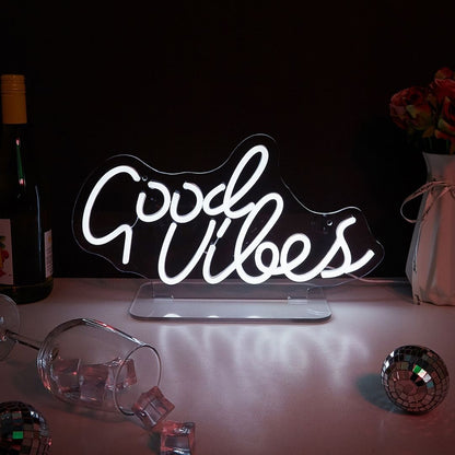 Good Vibes White LED Neon Sign