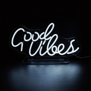 Good Vibes White LED Neon Sign