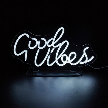 Good Vibes White LED Neon Sign