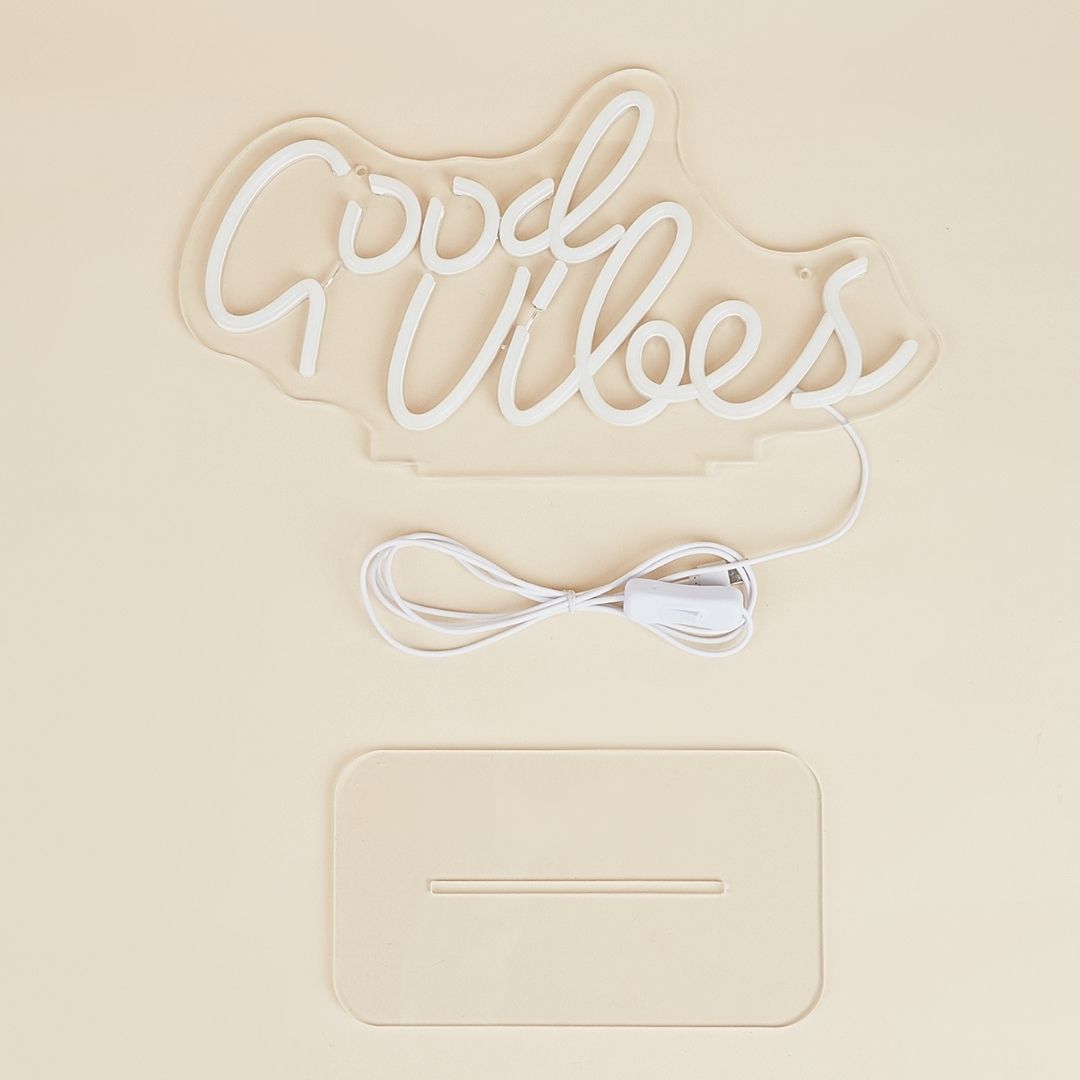 Good Vibes White LED Neon Sign