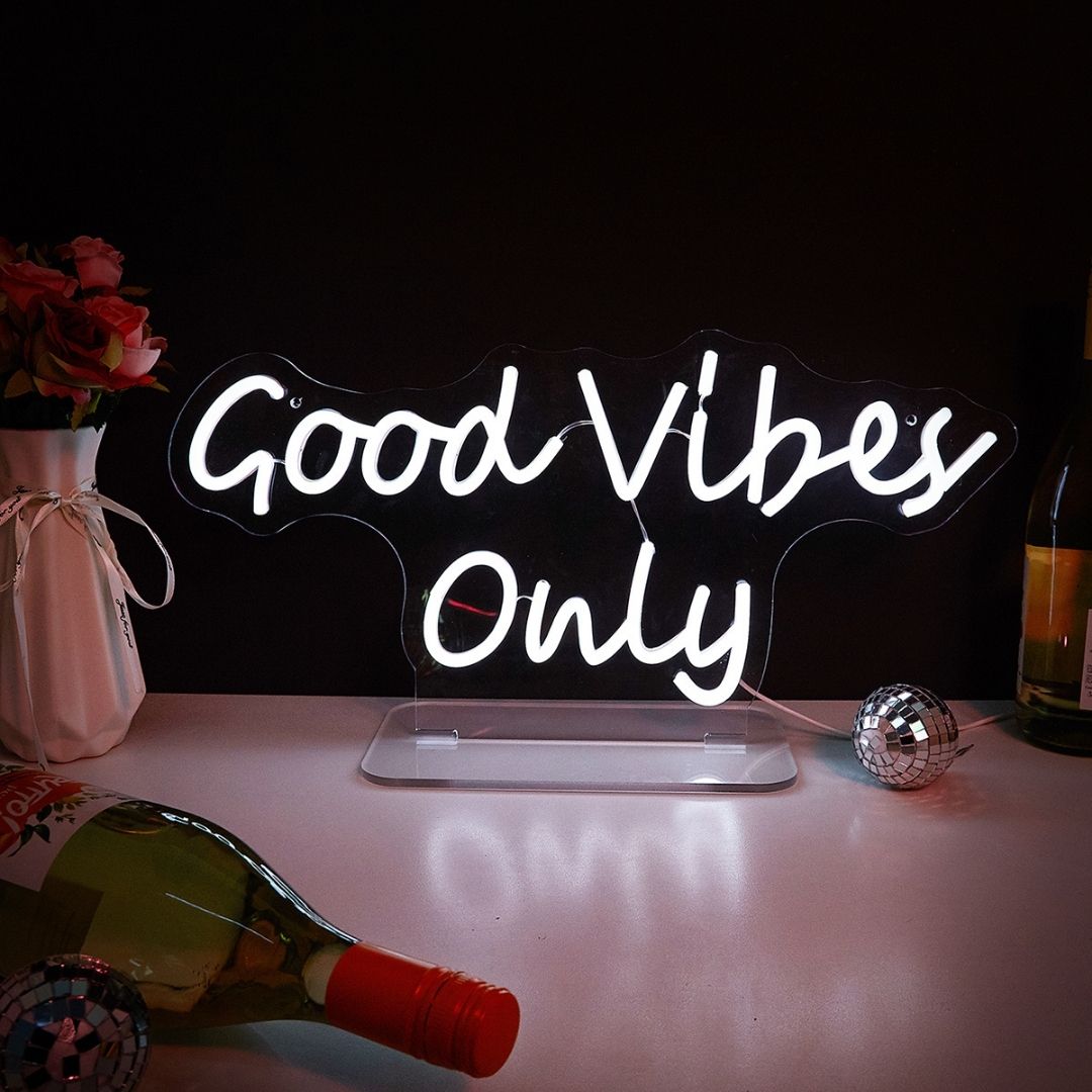 Good Vibes Only White LED Neon Sign