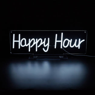 Happy Hour White LED Neon Sign