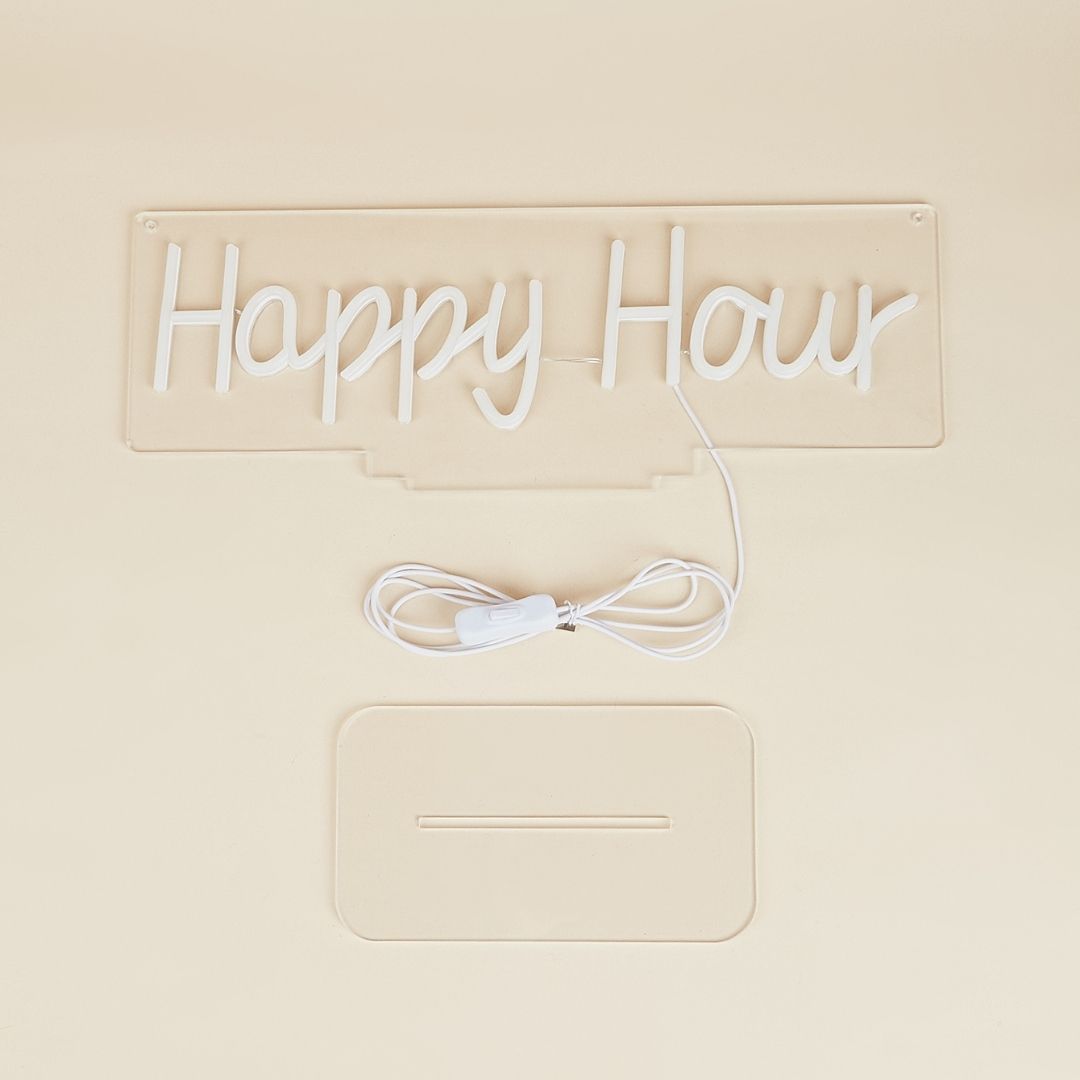 Happy Hour White LED Neon Sign