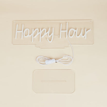 Happy Hour White LED Neon Sign