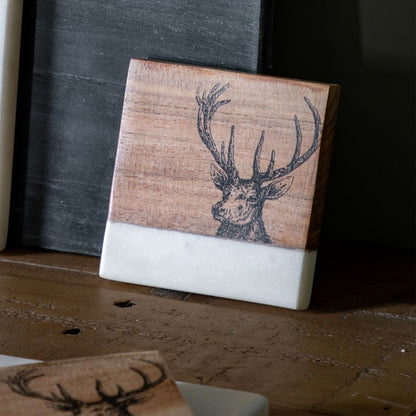 Stag White Marble Coasters Set of 4