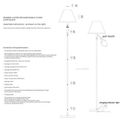 Lustre Black LED Rechargeable Floor Lamp